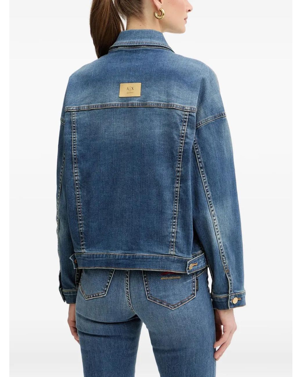 ARMANI EXCHANGE Blue Button Logo-Embroidered Jacket