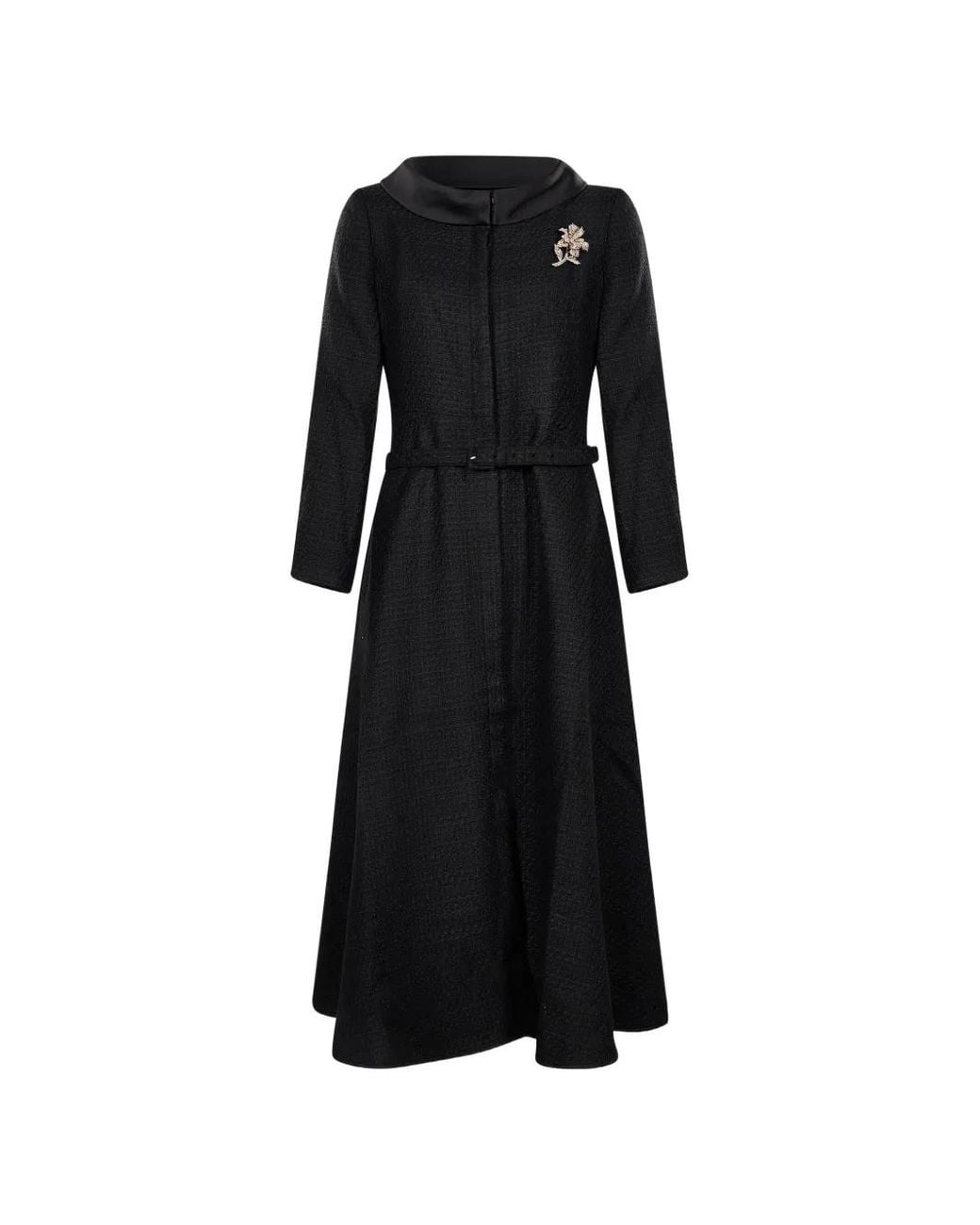Roland Mouret Black Manteau Bouclé À Broche Fleur
