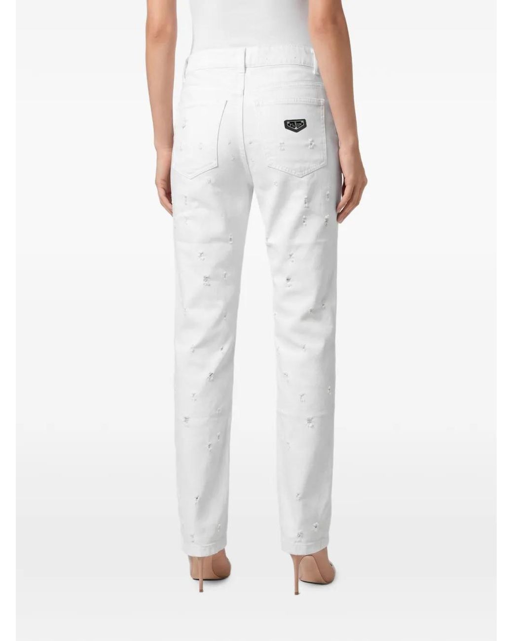 Philipp Plein White Straight-Fit Jeans Mini Raw-Edge
