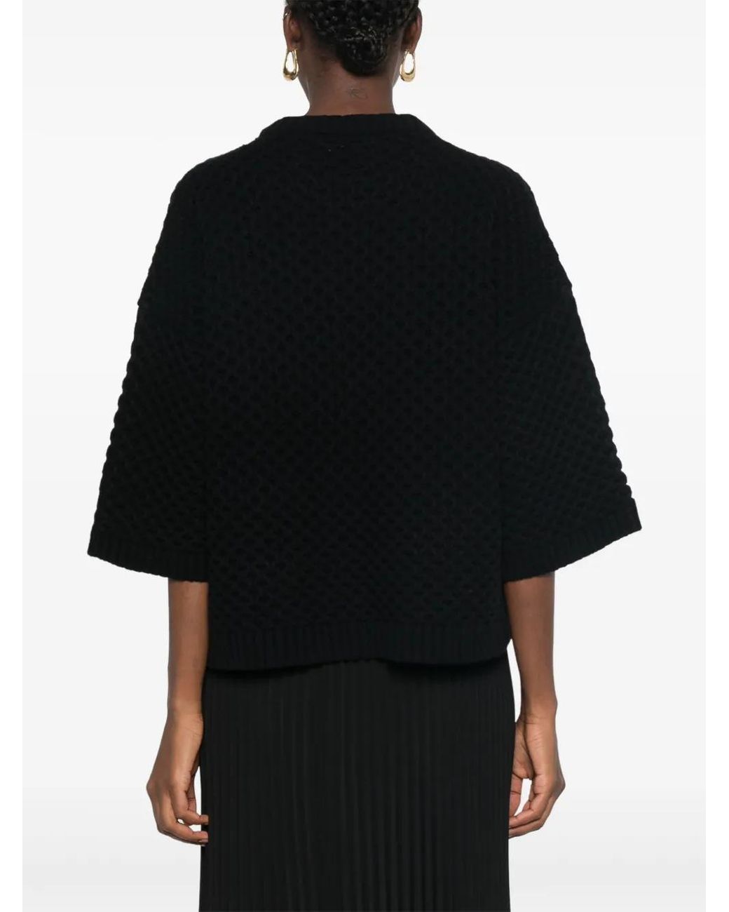 Fabiana Filippi Black Grid-Stitch Knit T-Shirt