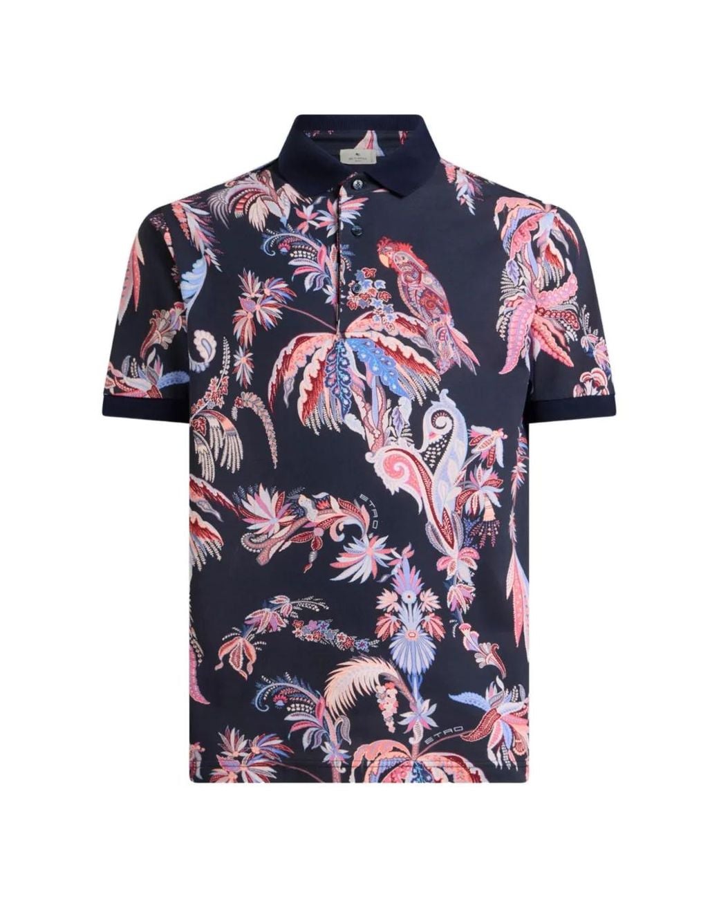 Etro Blue Palm And Parrot Print Polo Shirt for men