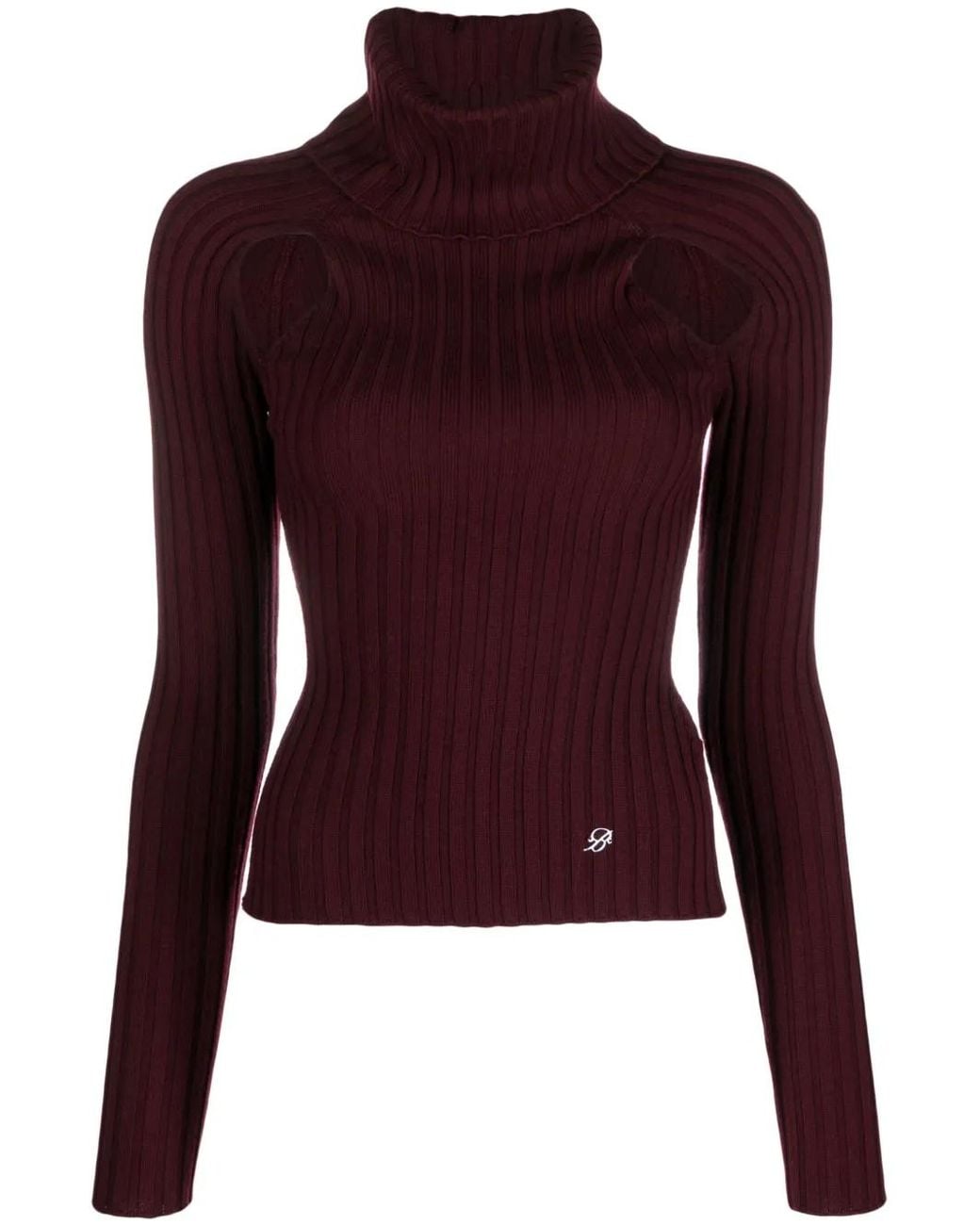 Blumarine Purple Ribbed-Knit Cut-Out Sweater