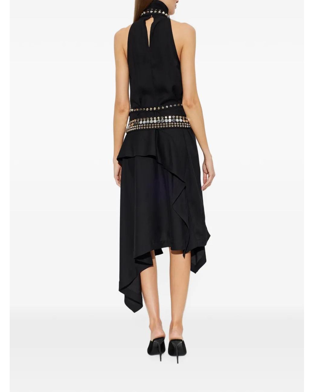 IRO Black Veziane Stud-Embellished Asymmetrical Midi Dress