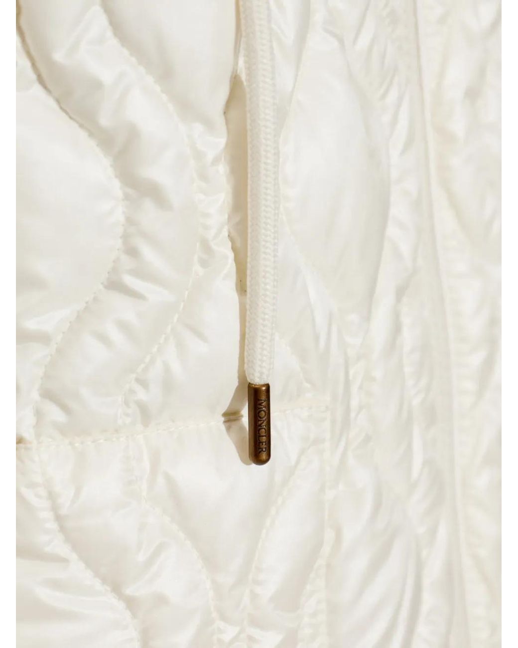 Moncler White Balette Geometric Quilted Mid-Length Down Jacket