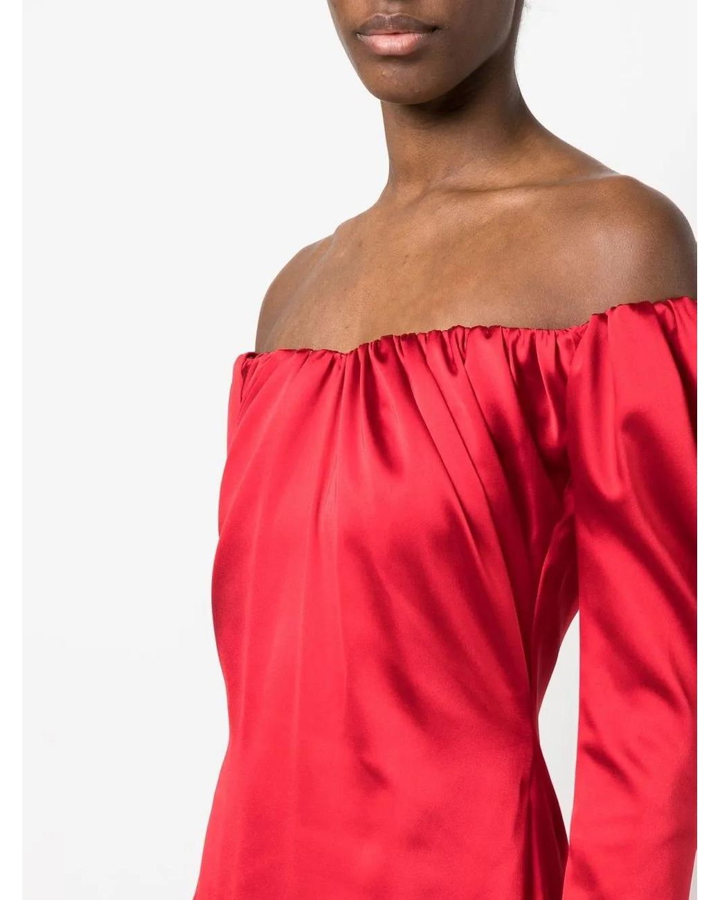 V:PM ATELIER Red Off-Shoulder Long-Sleeved Dress