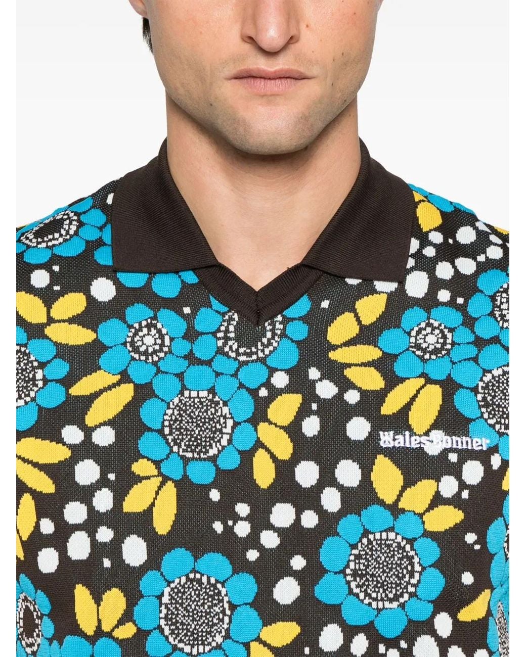 Adidas Blue Floral Polo Shirt