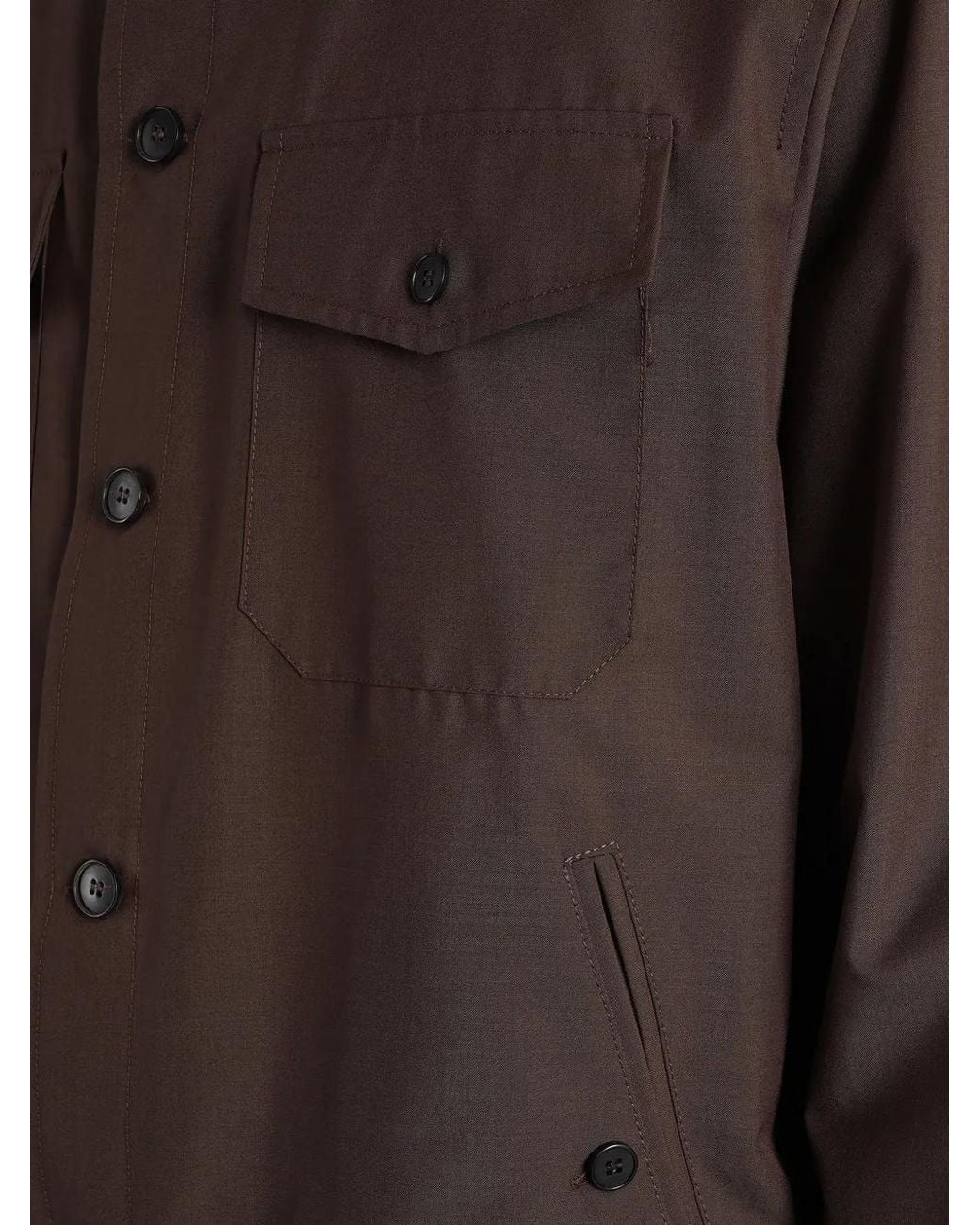 Grayed Brown Elasticated-Hem Button-Up Jacket for men