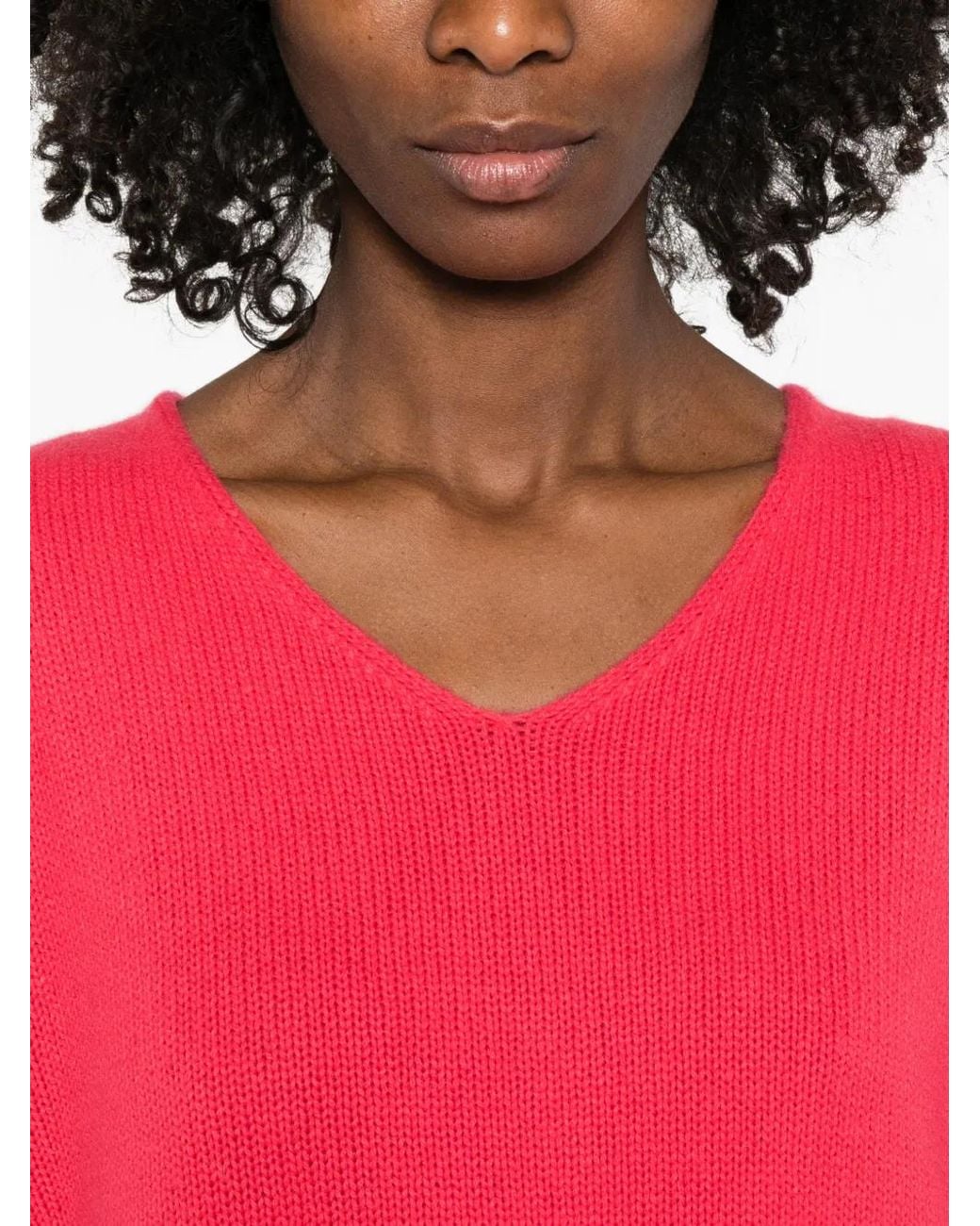 Purotatto Red V-Neck Side Slits Sweater