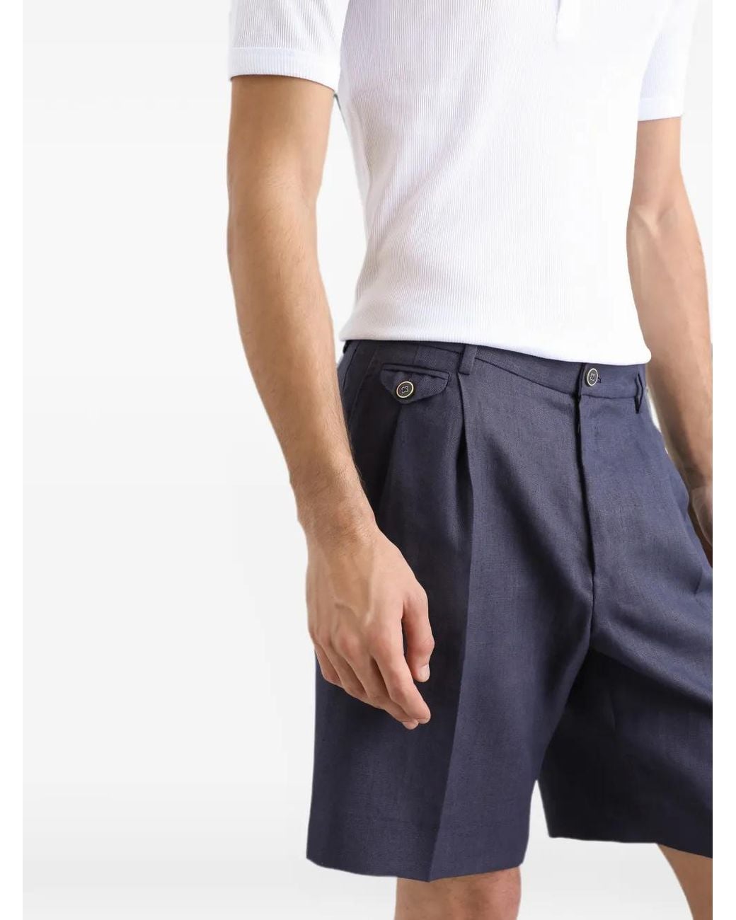 Dolce & Gabbana Blue Above-Knee Linen Tailored Shorts for men