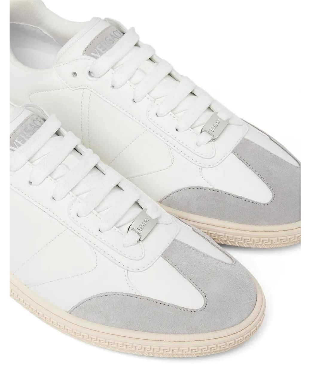 Versace White Greca-Motif Panelled Sneakers for men