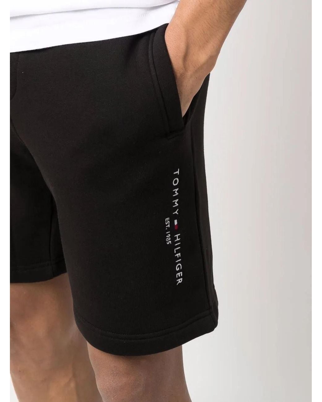 Tommy Hilfiger Black Drawstring-Waist Cotton-Blend Track Shorts for men
