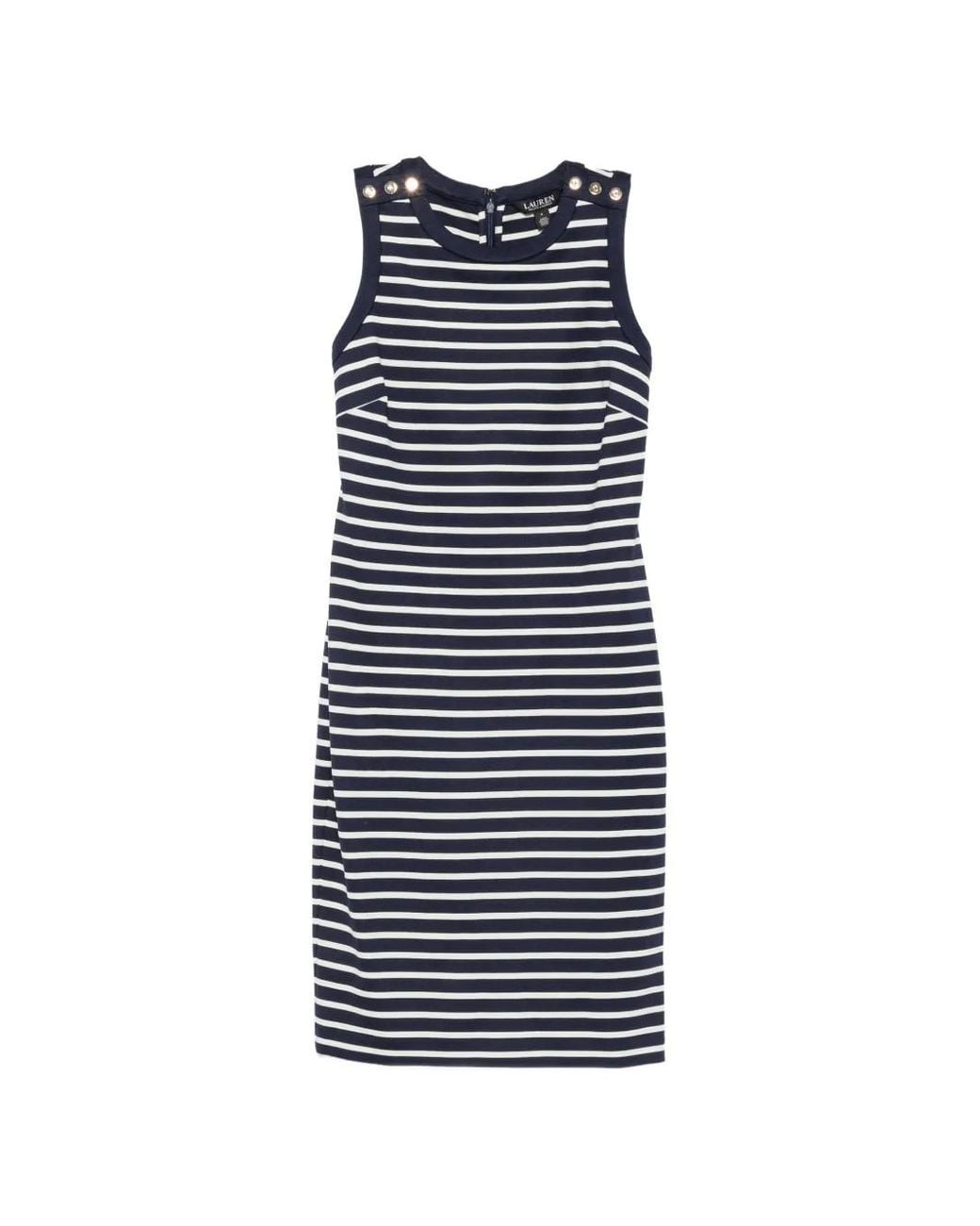 Ralph Lauren Blue Taysin Striped Button-Detail Dress