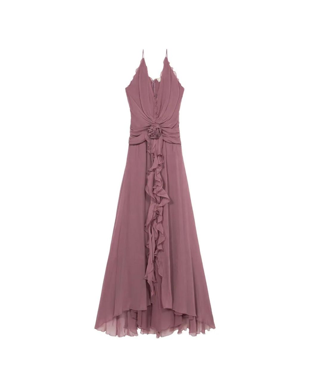 Blumarine Purple Rose-Detail V-Neck Maxi Gown