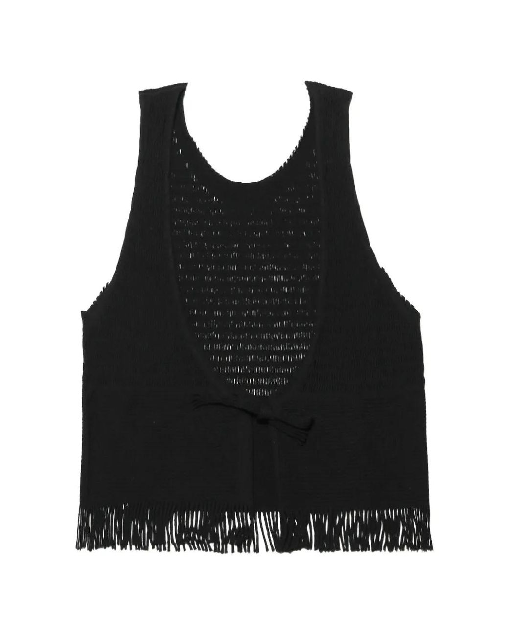 Issey Miyake Black Fringe-Trim Open-Knit Top