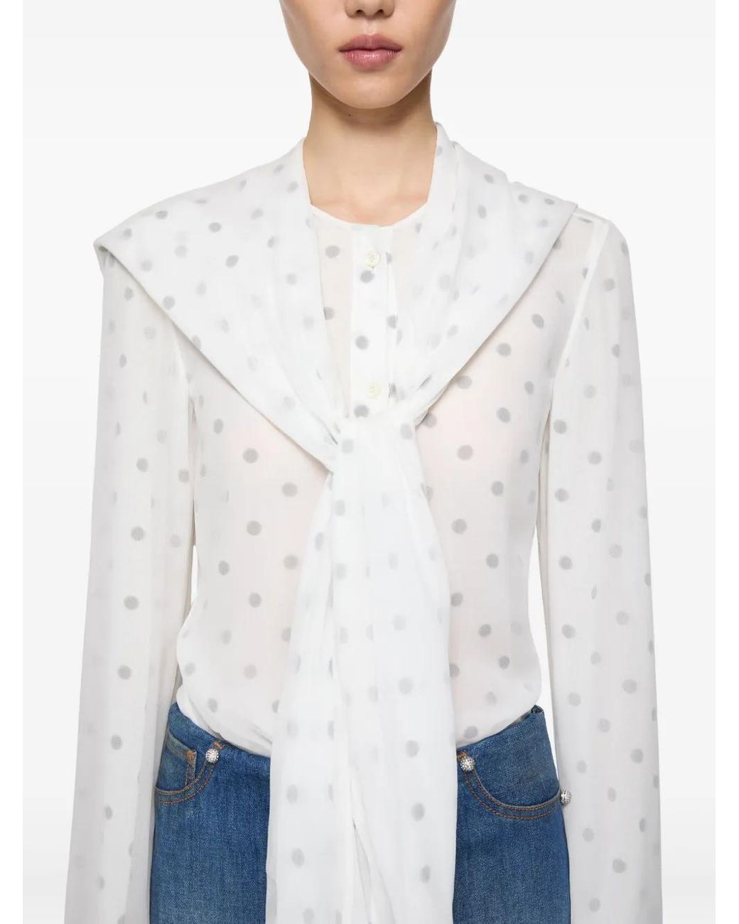 Acne White Layered Tie-Neck Blouse