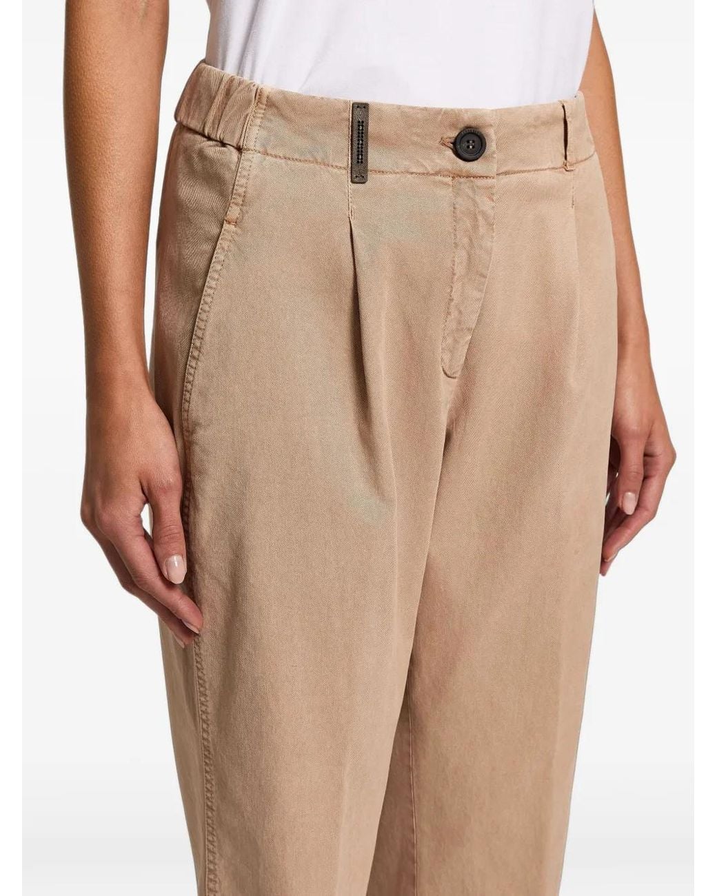 Peserico Natural Pleated Turn-Up Tapered Trousers
