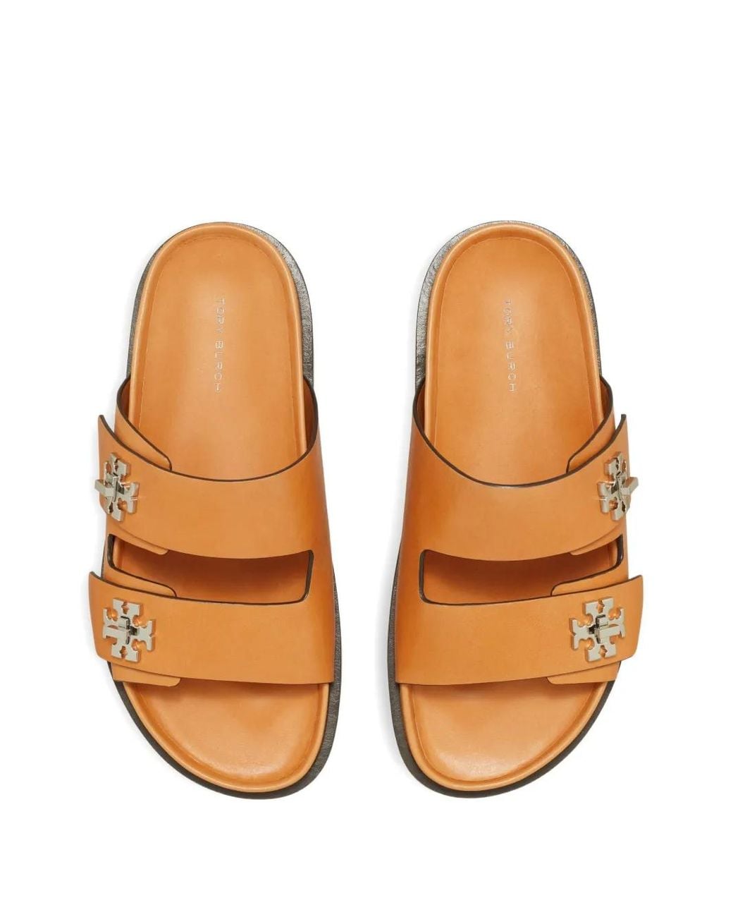 Tory Burch Brown Turnlock Leather Slides