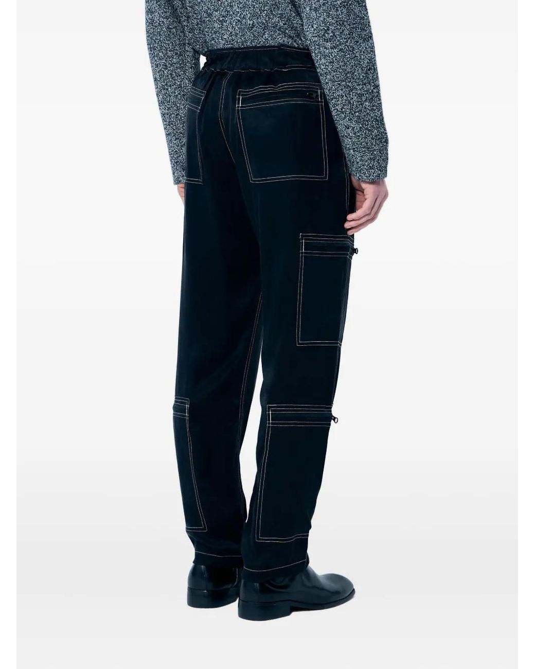 Nomarythm Textile Blue T.D. Satin Topstitched Trousers for men