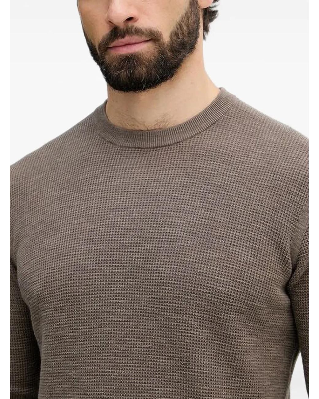 Benetton Gray Waffle-Knit Crew-Neck Sweater for men