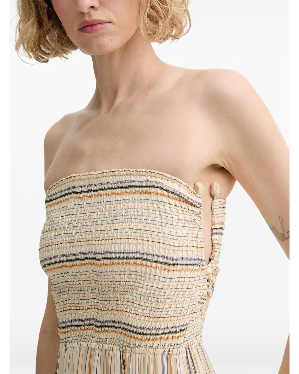 Sessun Natural Shirred Striped Midi Dress