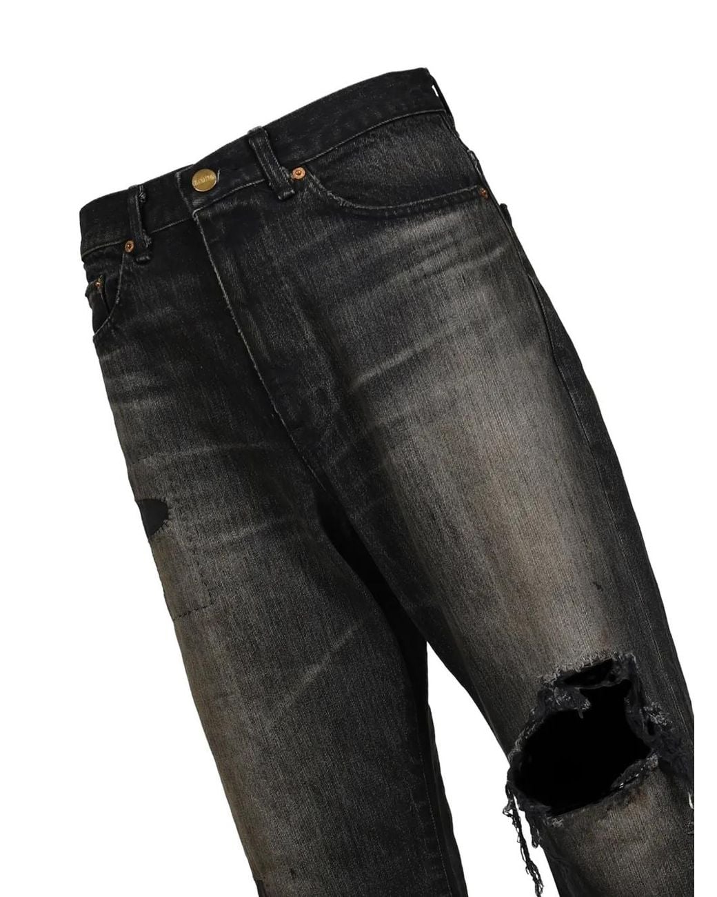 KAMIYA Black Repaired Wide-Leg Jeans for men