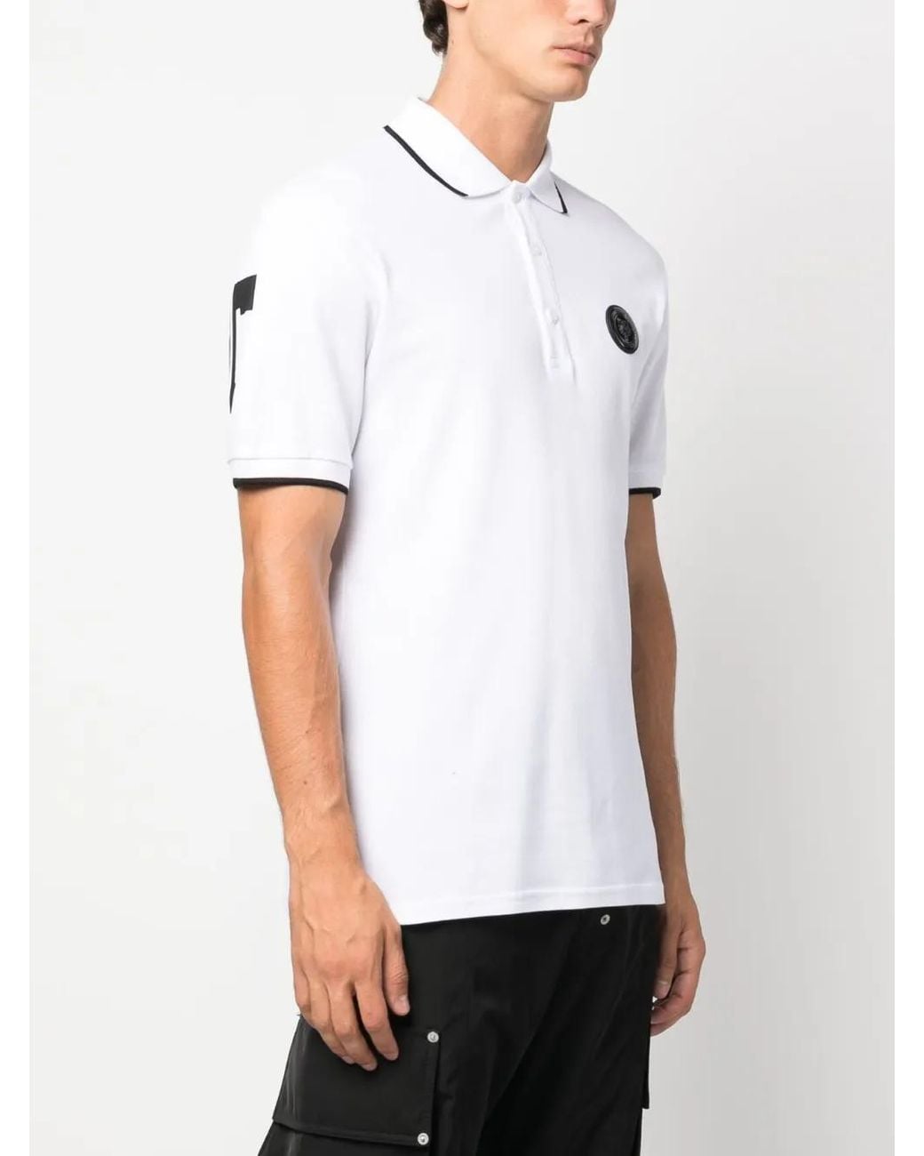 Philipp Plein White Ss Logo-Patch Cotton Polo Shirt for men