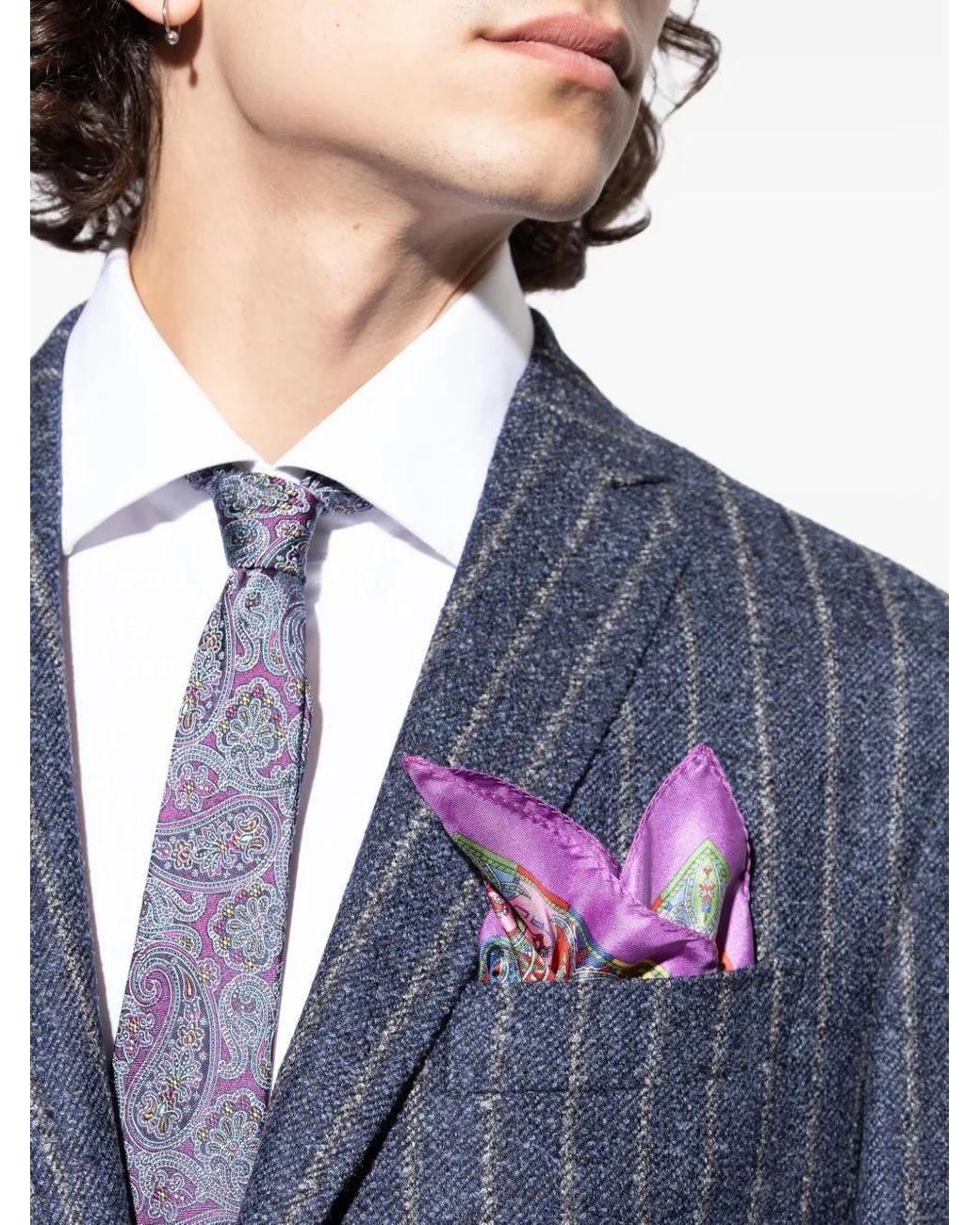 Etro Purple Silk Jacquard Pocket Square for men