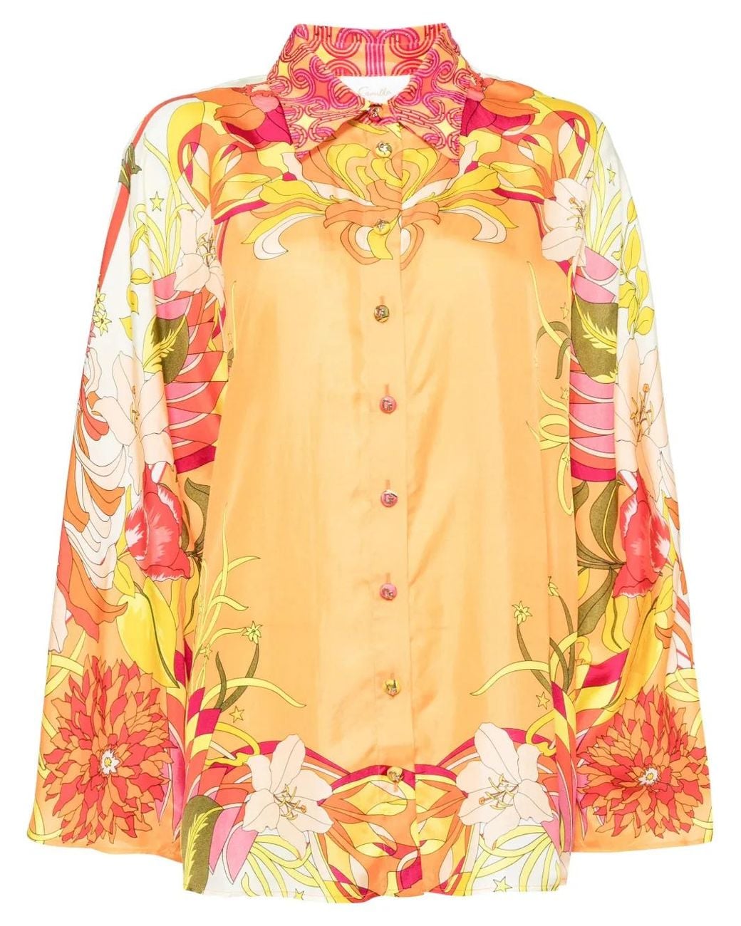 Camilla Orange Floral-Print Silk Shirt