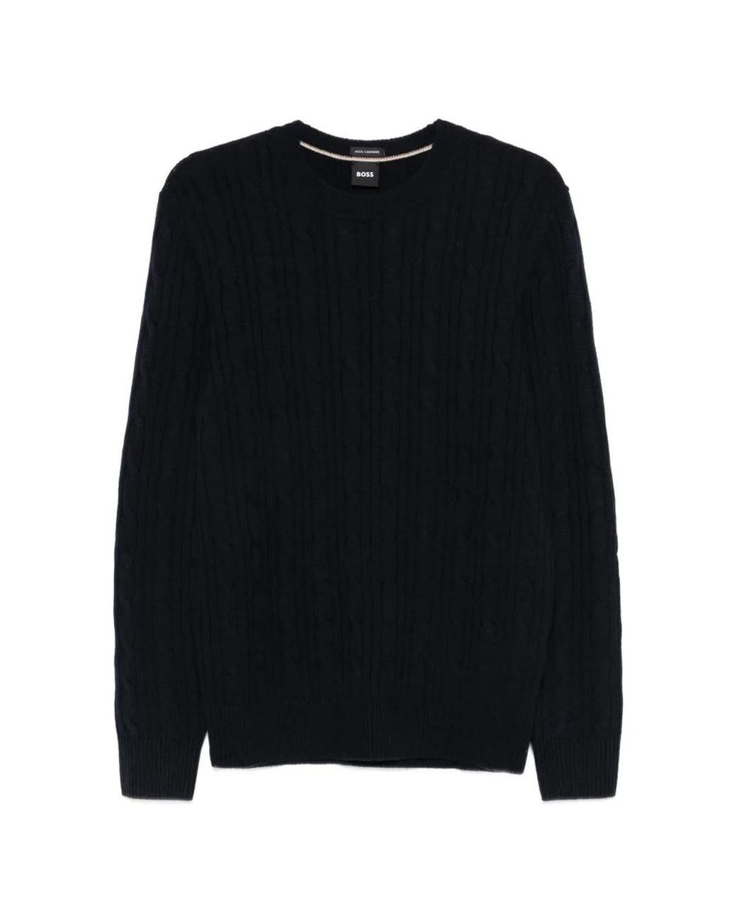 Boss Black Cable-Knit V-Neck Sweater for men