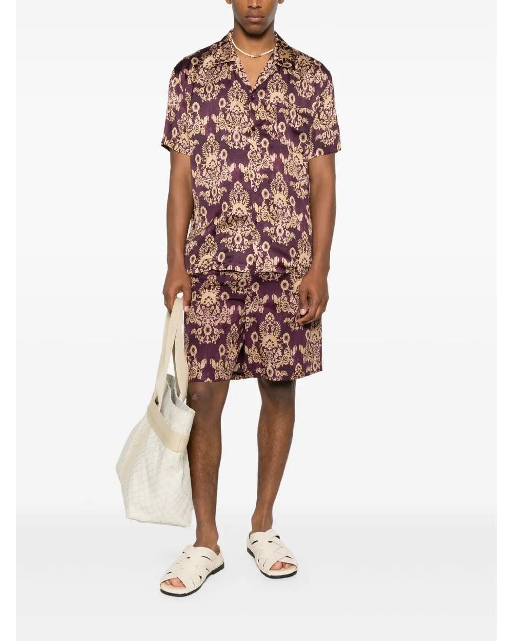 Amaranto Red Cotton Bermuda Shorts for men