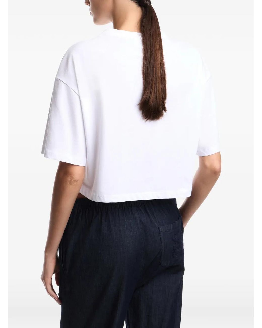 Emporio Armani White Jersey Cropped T-Shirt