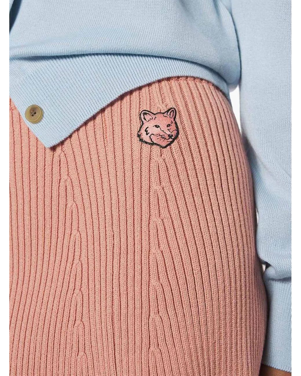 Maison Kitsuné Pink Ribbed-Knit Flared Mini Skirt