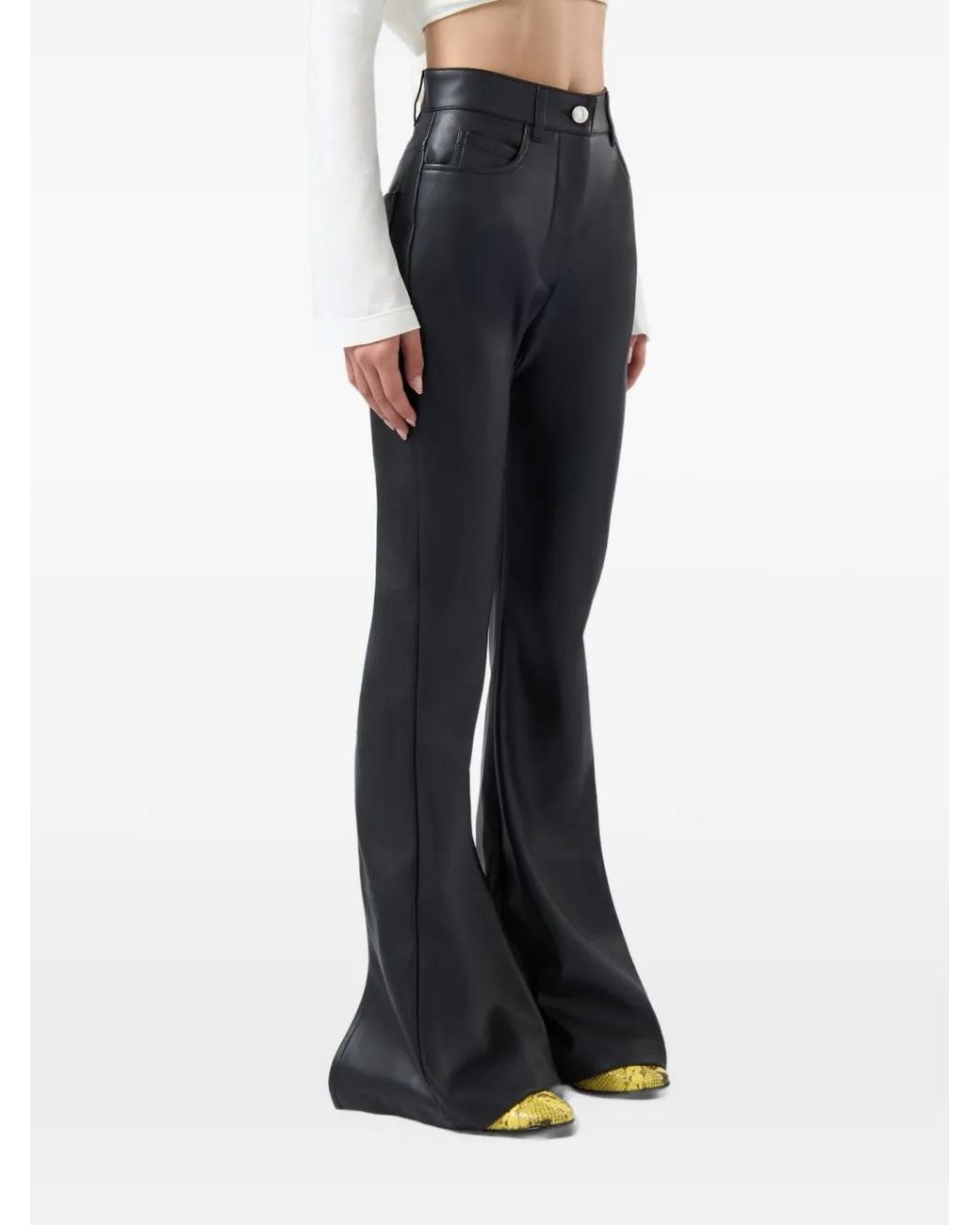 Gcds Black Flare-Leg Faux-Leather Trousers