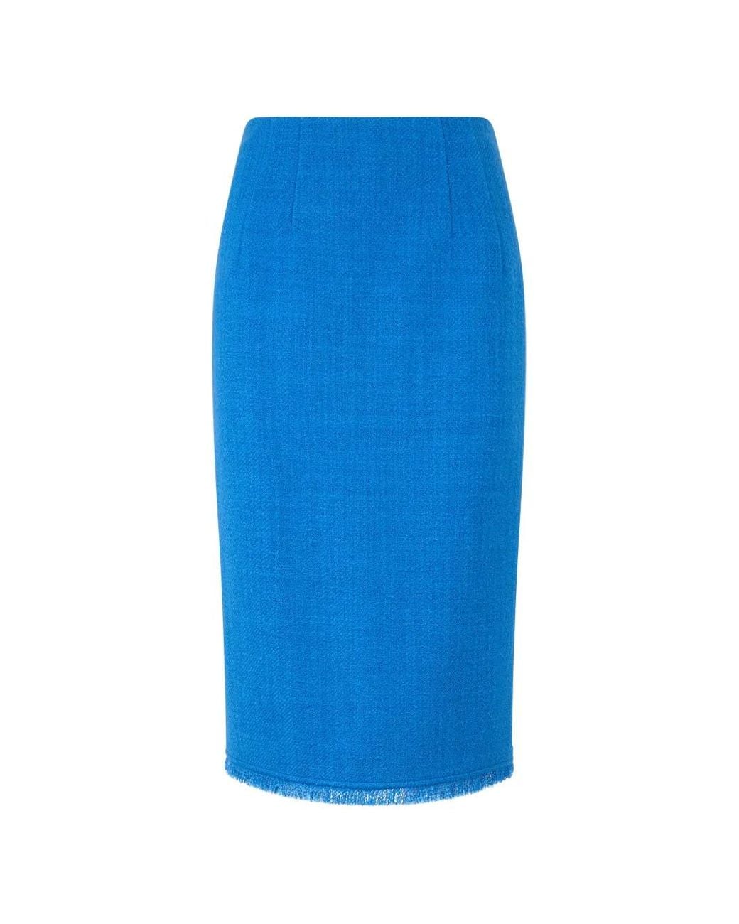 Alberta Ferretti Blue Fringed Pencil Midi Skirt