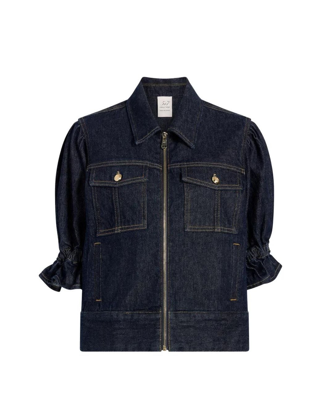 Cinq À Sept Blue Holly Ruffled Puff-Sleeve Denim Jacket
