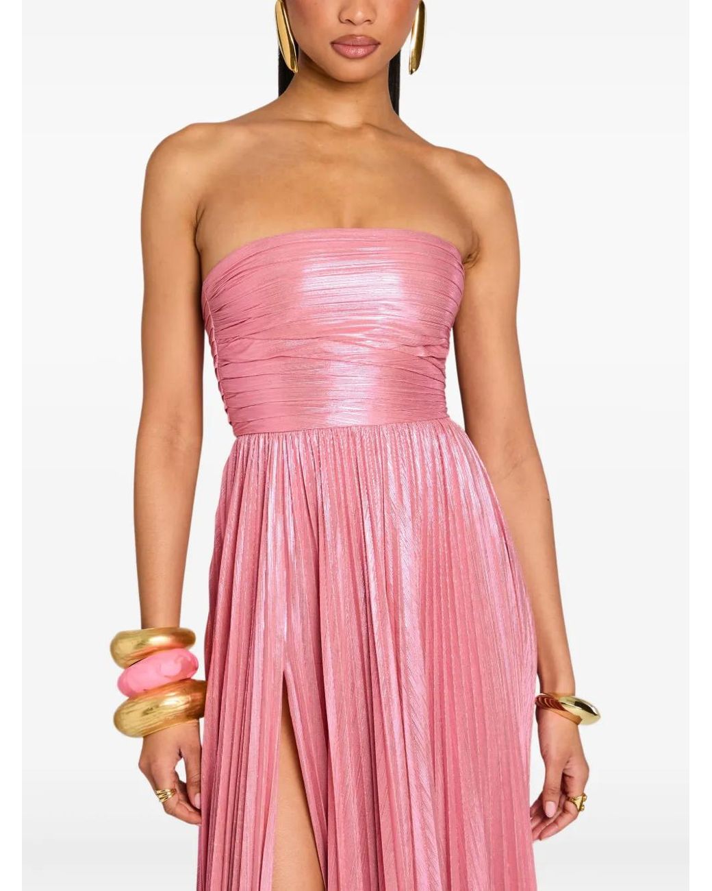 retroféte Pink Sevyn Pleated Strapless Gown
