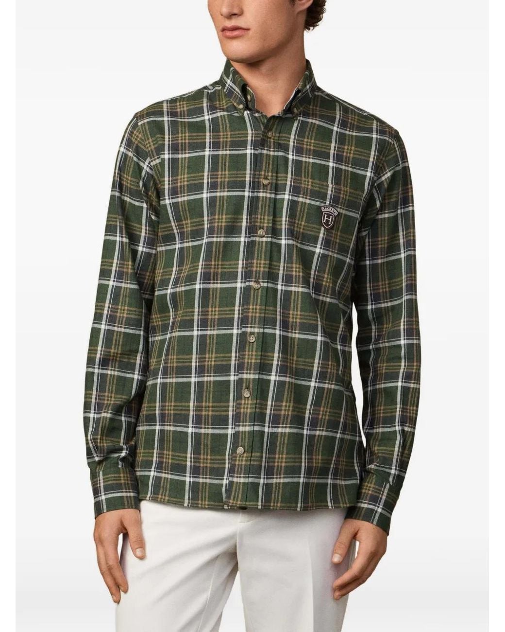 Hackett Green Plaid Elbow-Patch Shirt for men