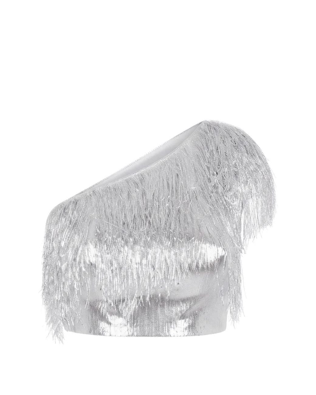 Gemy Maalouf Gray Fringe-Trimmed One-Shoulder Top