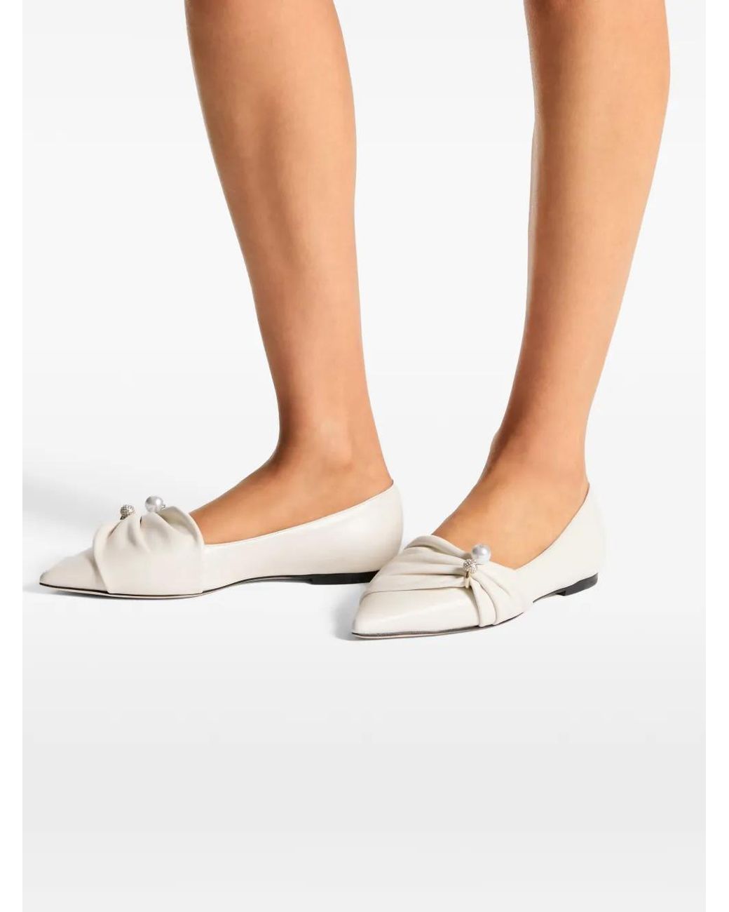Jimmy Choo White Rafi Pearl-Embellished Ballet Flats