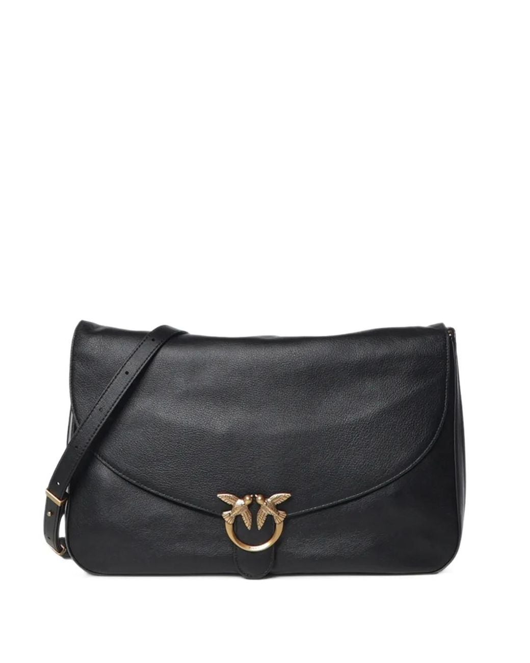 Pinko Black Love Birds Leather Shoulder Bag