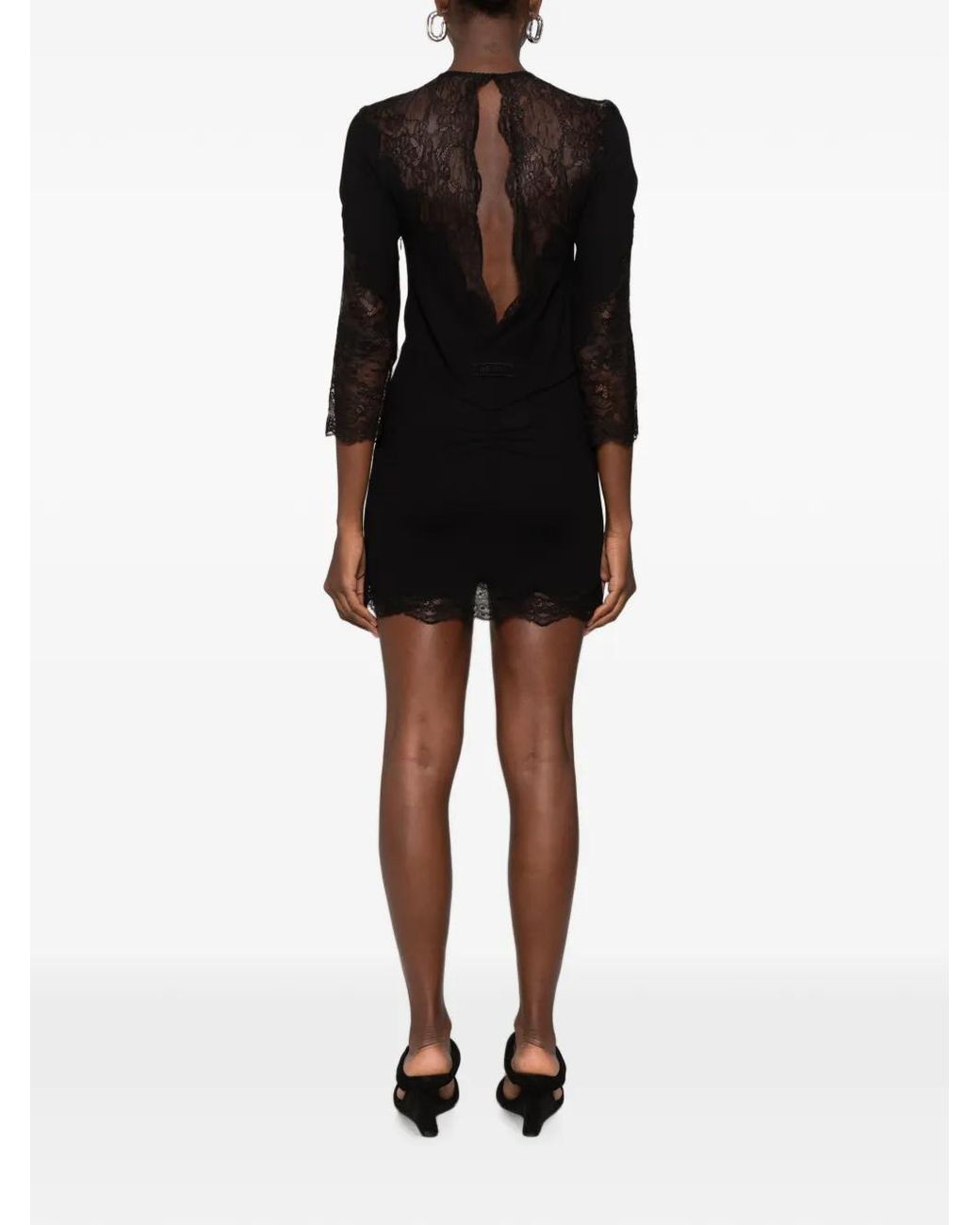 The Attico Black Lace-Trimmed Long-Sleeve Mini Dress