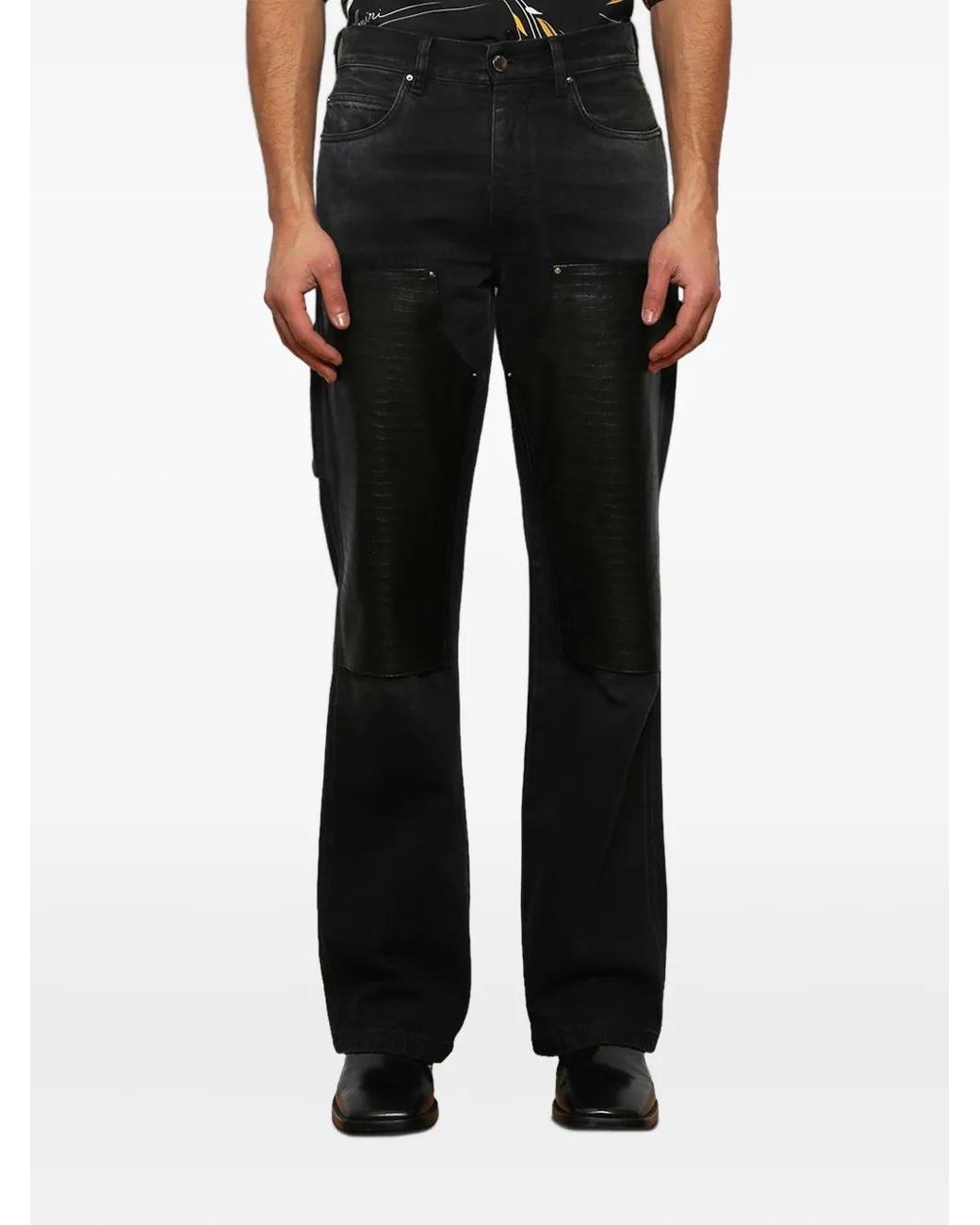 Amiri Black Embossed-Panel Carpenter Jeans for men