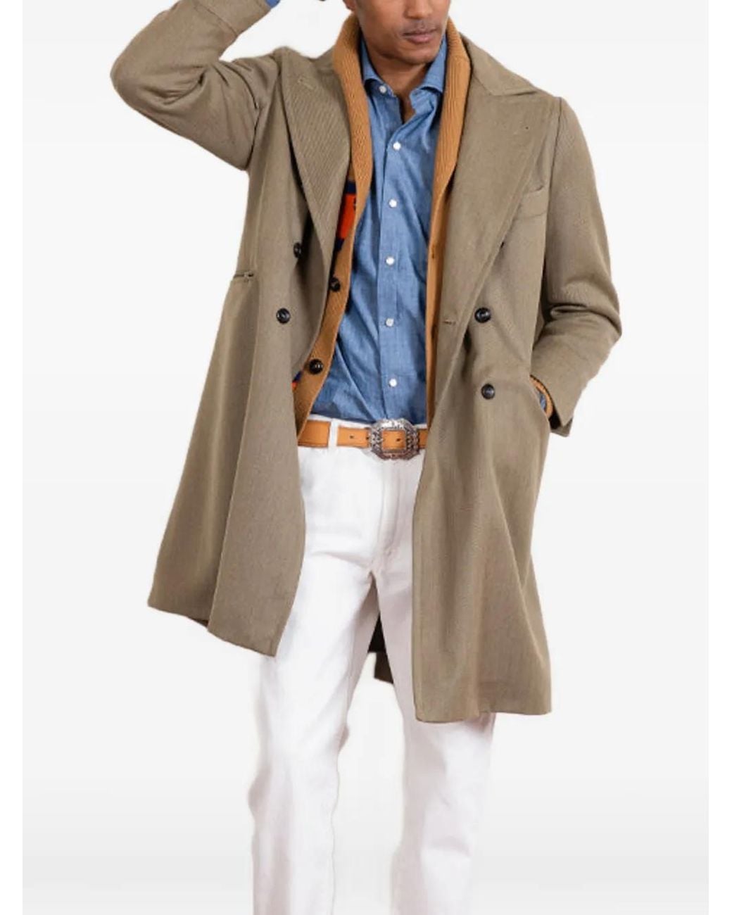 Fortela Natural Serwilliam Double-Breasted Flap-Pocket Coat for men