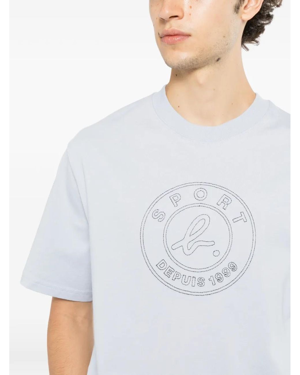 SPORT b. by agnès b. White Coin Logo Outline Embroidered T-Shirt for men