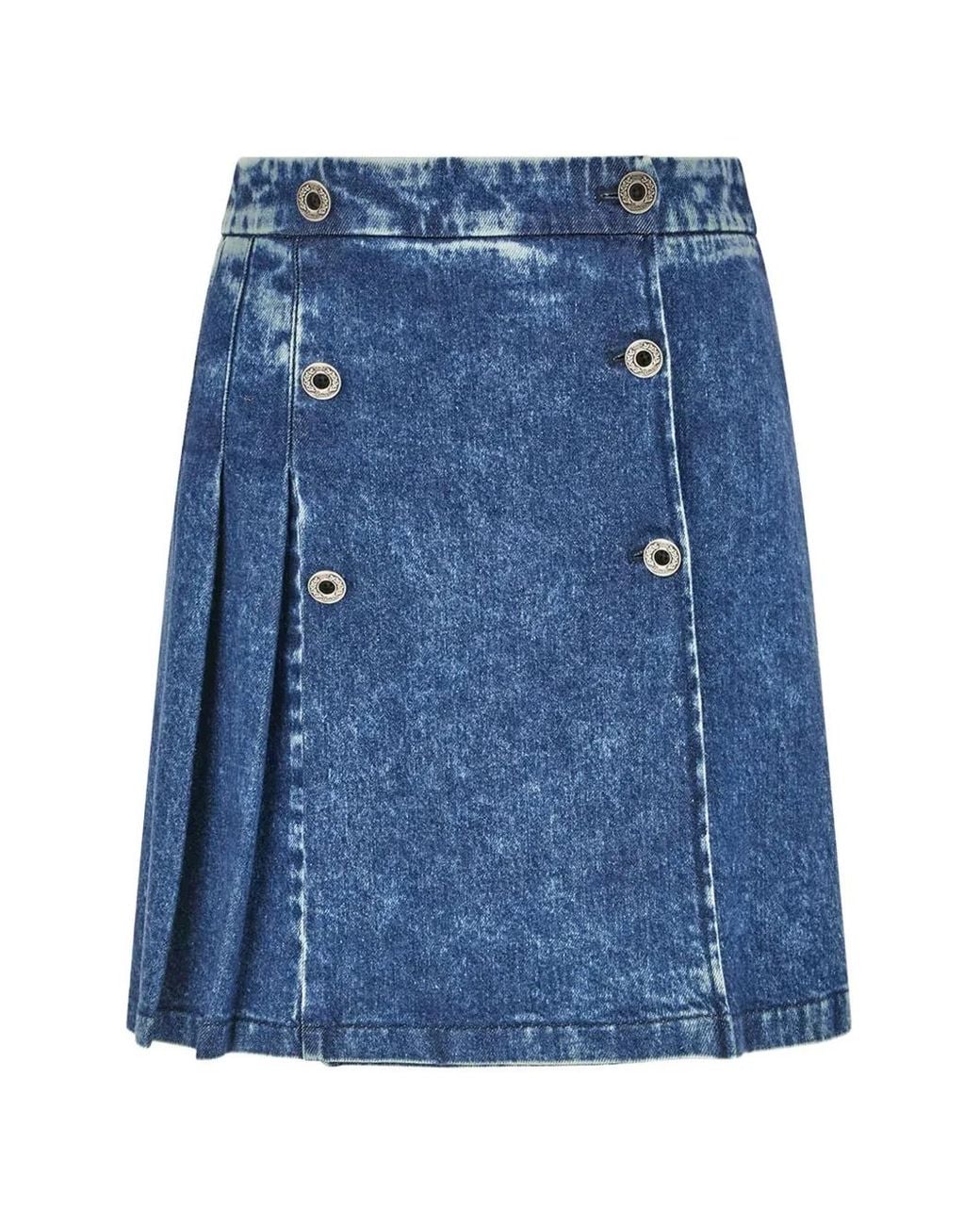 Pence Blue Double-Breasted Pleated Mini Skirt