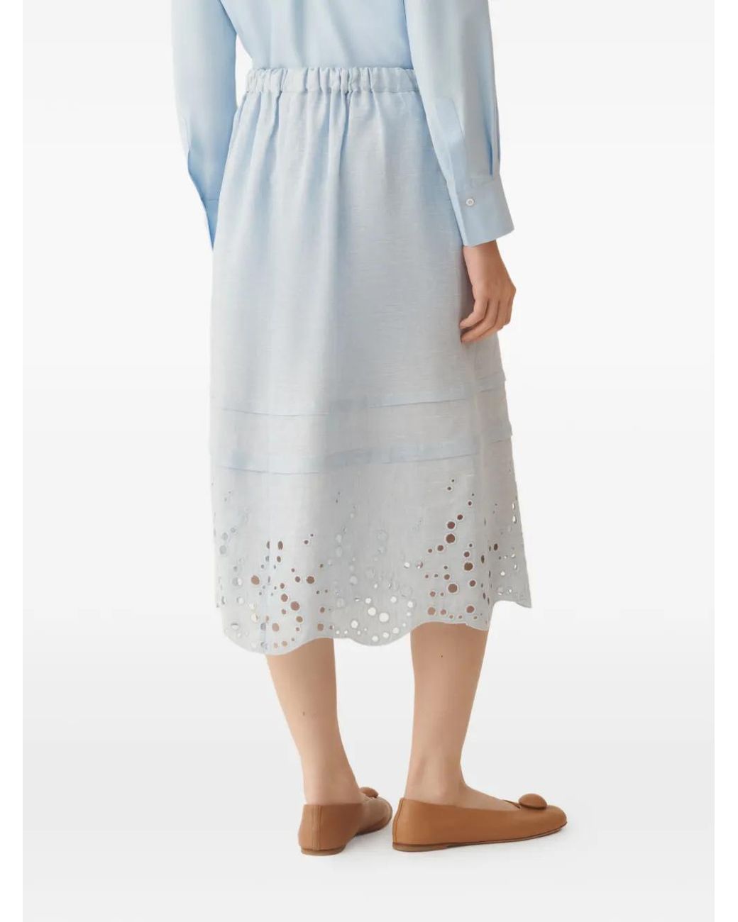 Fabiana Filippi Blue Eyelet Drawstring Midi Skirt