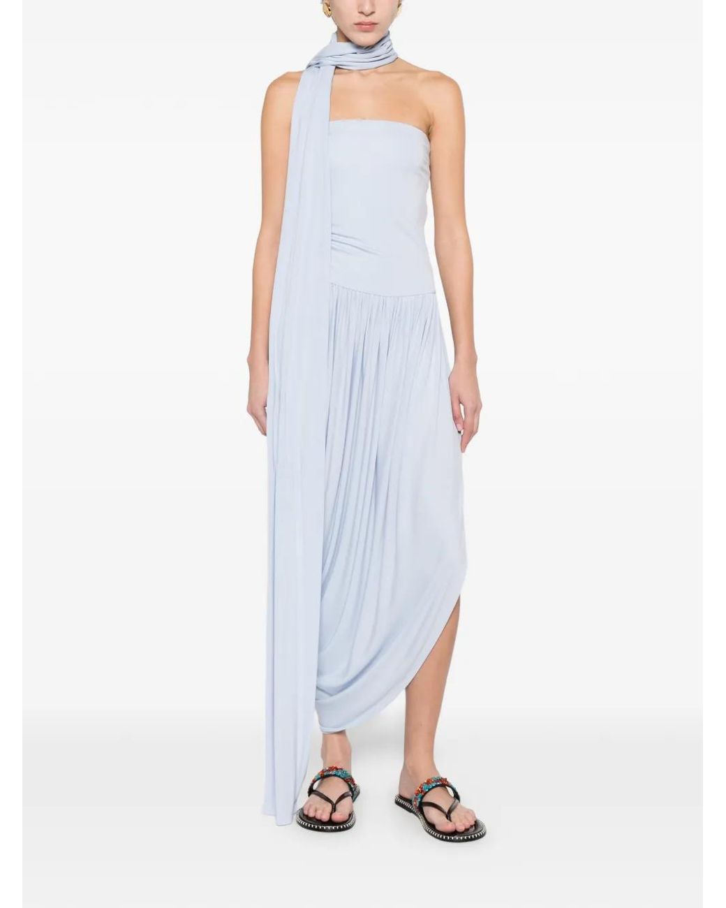 Esse Studios White Strapless Draped Dress