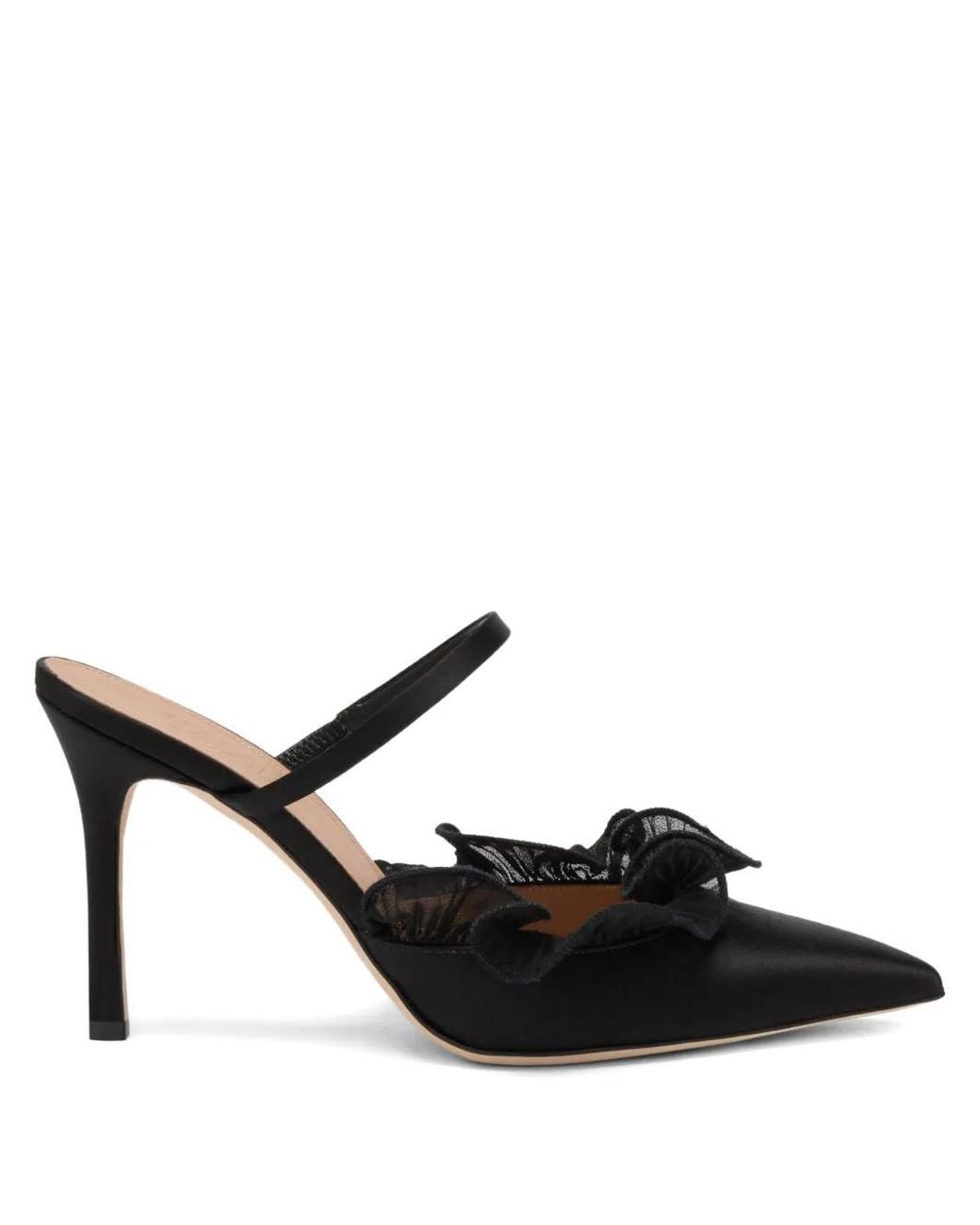 Malone Souliers Black Cecile Bow-Detail Ruffled Mules