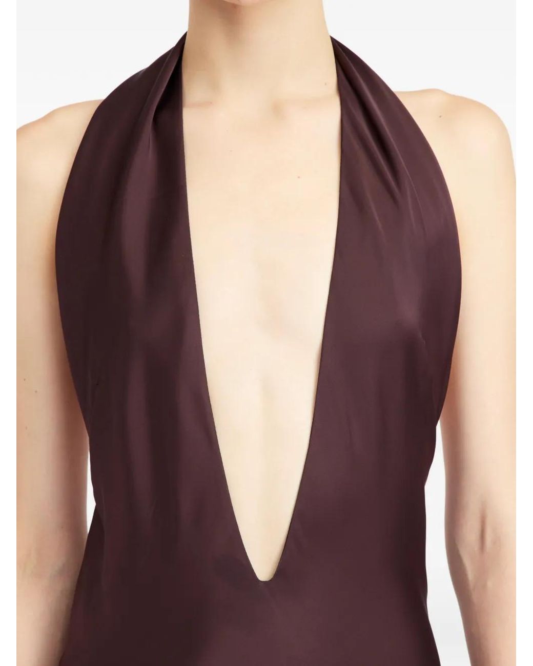 16Arlington Brown Maren Halterneck Satin Maxi Dress