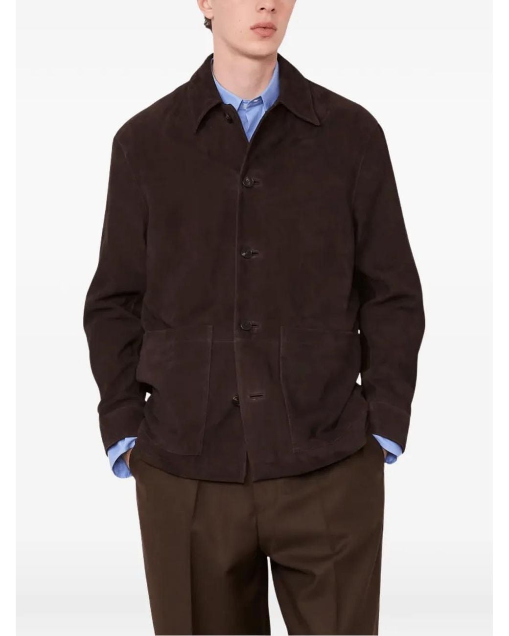 Officine Generale Brown Silvio Suede Overshirt for men